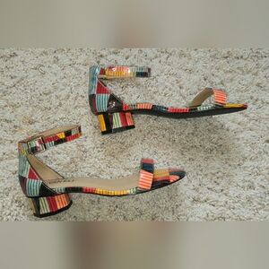 Vaneli Multicolor Striped Block Heel Sandals